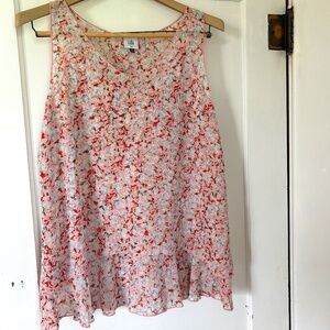 CAbi Bella Floral Scoop Neck Tiered Pink Layered Sleeveless Tank Blouse